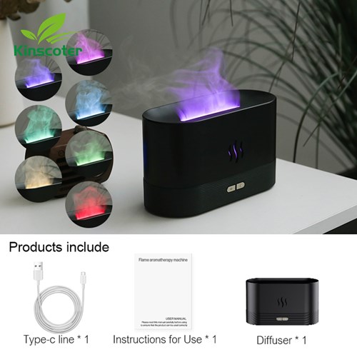 180ml Air Humidifier Essential Oil Diffuser Lamp with Simulated Flame Light Effect White