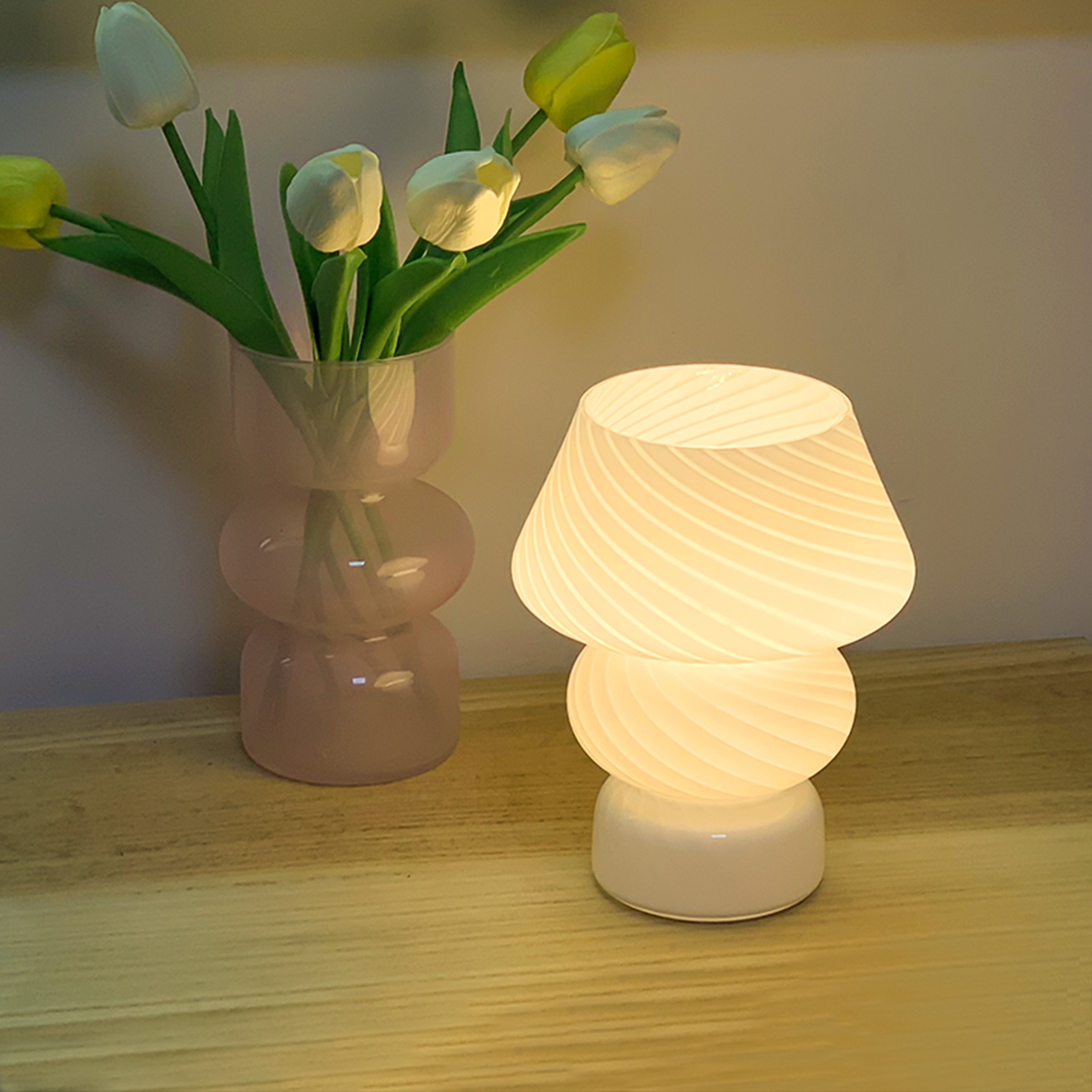Monochrome Warm Light Mushroom Table Lamp With Base