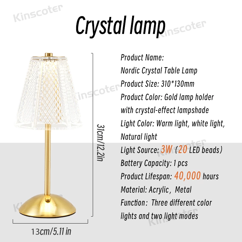 European Crystal Golden Modern Led Table Lamp TL-031