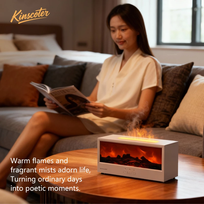 Kinscoter DQ-717 Model: Simulated Fireplace Aroma Diffuser Flame Humidifier with Essential Oil Function, Remote Control & Colorful Flame Spray | Chaozhou Tongheng Technology Co.,Ltd. (Since 2001)