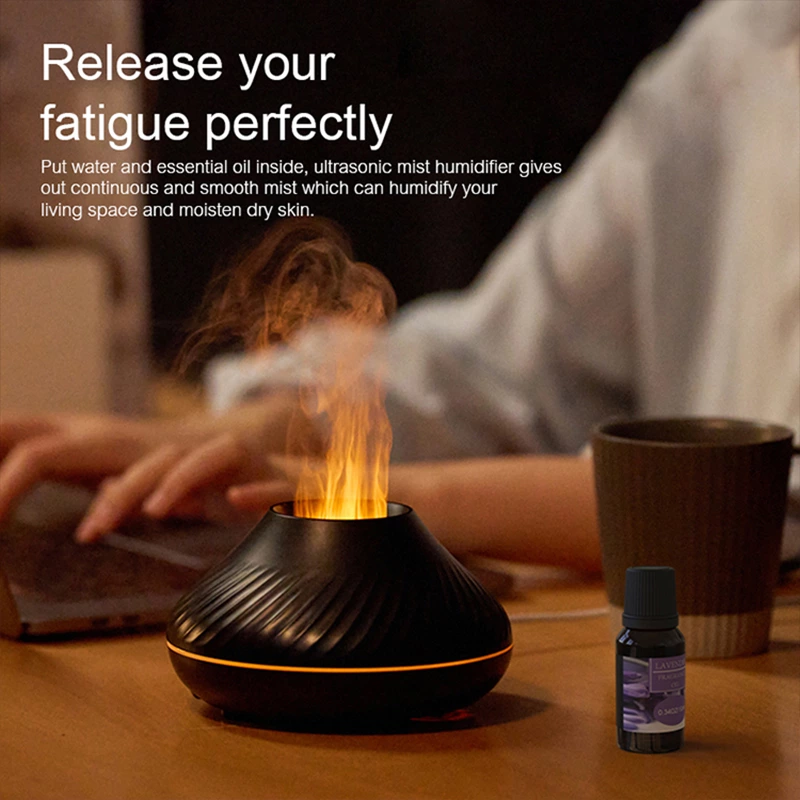 Desktop Healing Essential! Volcano Flame Aromatherapy Diffuser, Bringing Warm Atmosphere and Fresh Air to Small Spaces
