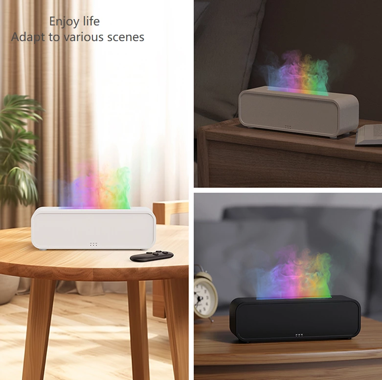 Warm Healing Essential! Simulated Flame Aromatherapy Diffuser, Dual Humidification + Colorful Ambience Home Favorite