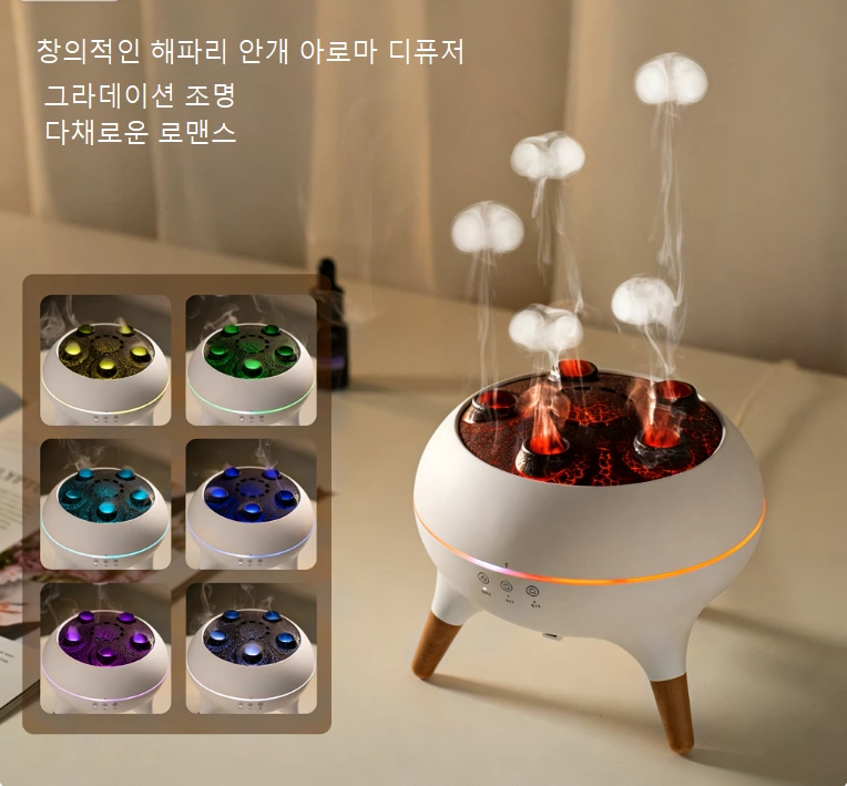 해양 치유를 느끼는 집! 창의적인 해파리 연기 고리 아로마 디퓨저, 이중 효과 가습 + 인터랙티브 분위기의 창의적인 홈 데코 아이템