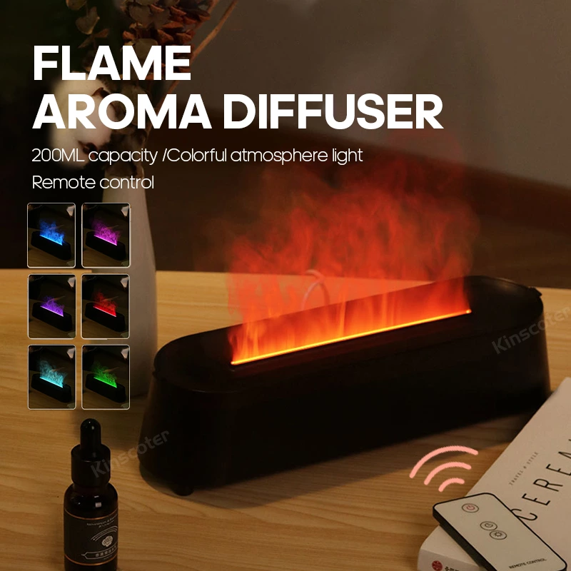 Home Romantic Ambience Essential! Simulated Flame Aromatherapy Diffuser, Dual Humidification + Smart Remote for All Scenarios