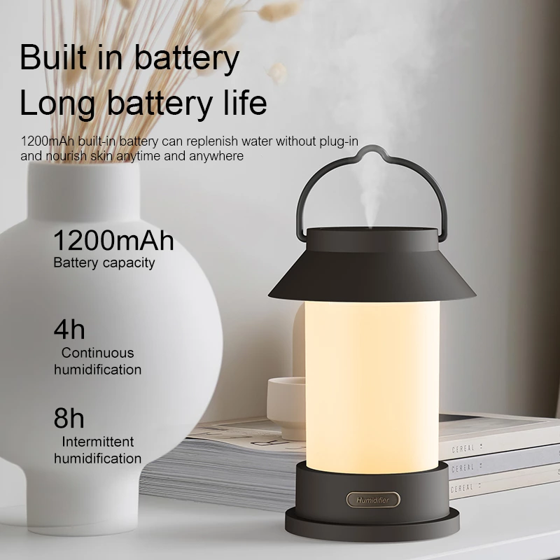 Vintage style lantern humidifier wireless portable three-color dimmable light long life contract home B&B full scene