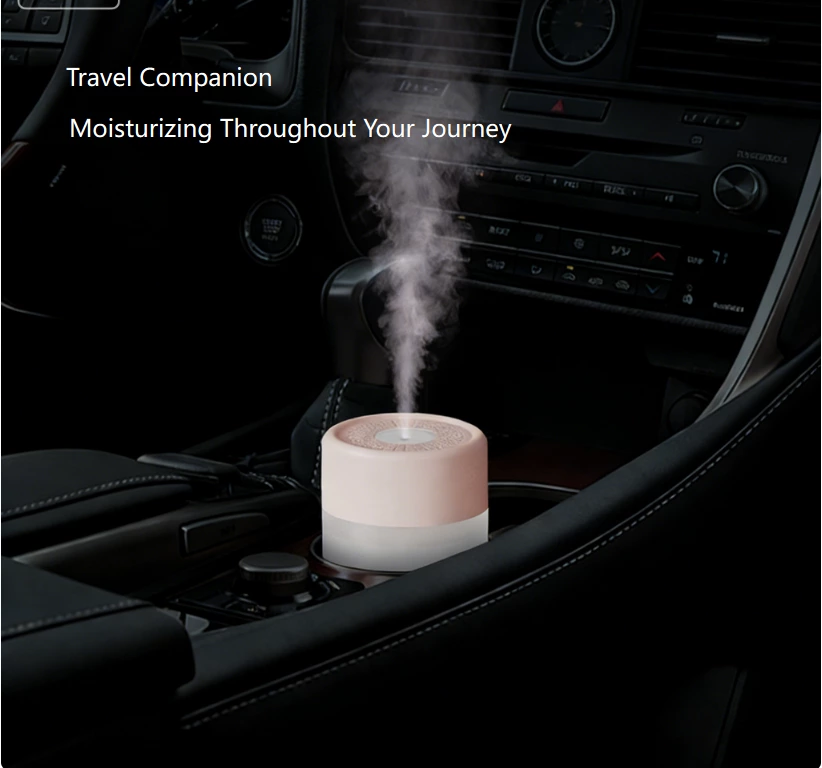 Dual-Mode Mini Humidifier: Quiet operation with warm rainbow lighting, ideal for home/office/travel use