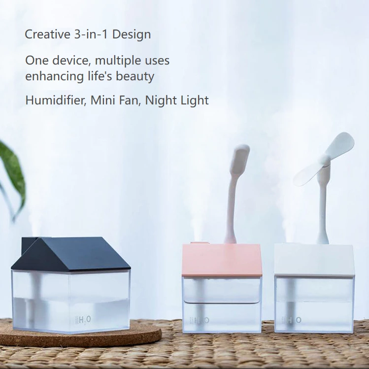 Cute Multi-Function House Humidifier Fan + Night Light in One Suitable for All Scenarios