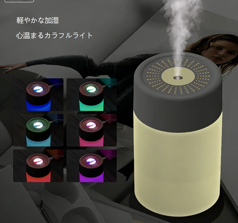 ミニ温かい七色光加湿器 静音で睡眠を妨げず 贈り物に最適