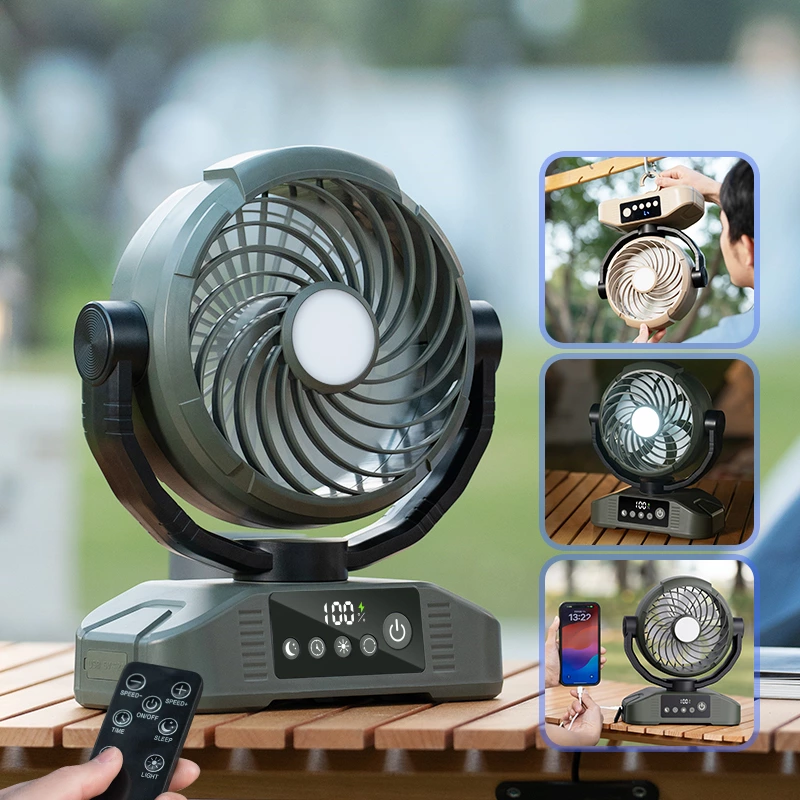 Long-Lasting Desktop Outdoor Fan｜Oscillating + Lighting + Remote Control 3-in-1, Perfect for Camping and Office Use