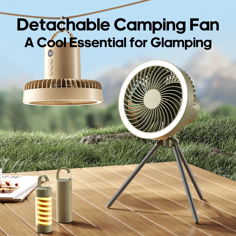Split-Type 3-in-1 Camping Essential! Long-Lasting Fan + Lantern + Power Bank, All-Round Outdoor Adaptation