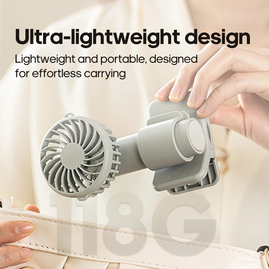 118g Lightweight Mini Clip Fan | 3-in-1 Clip/Handheld/Desktop, Portable Cooling Companion for Commute, Outdoor & Office