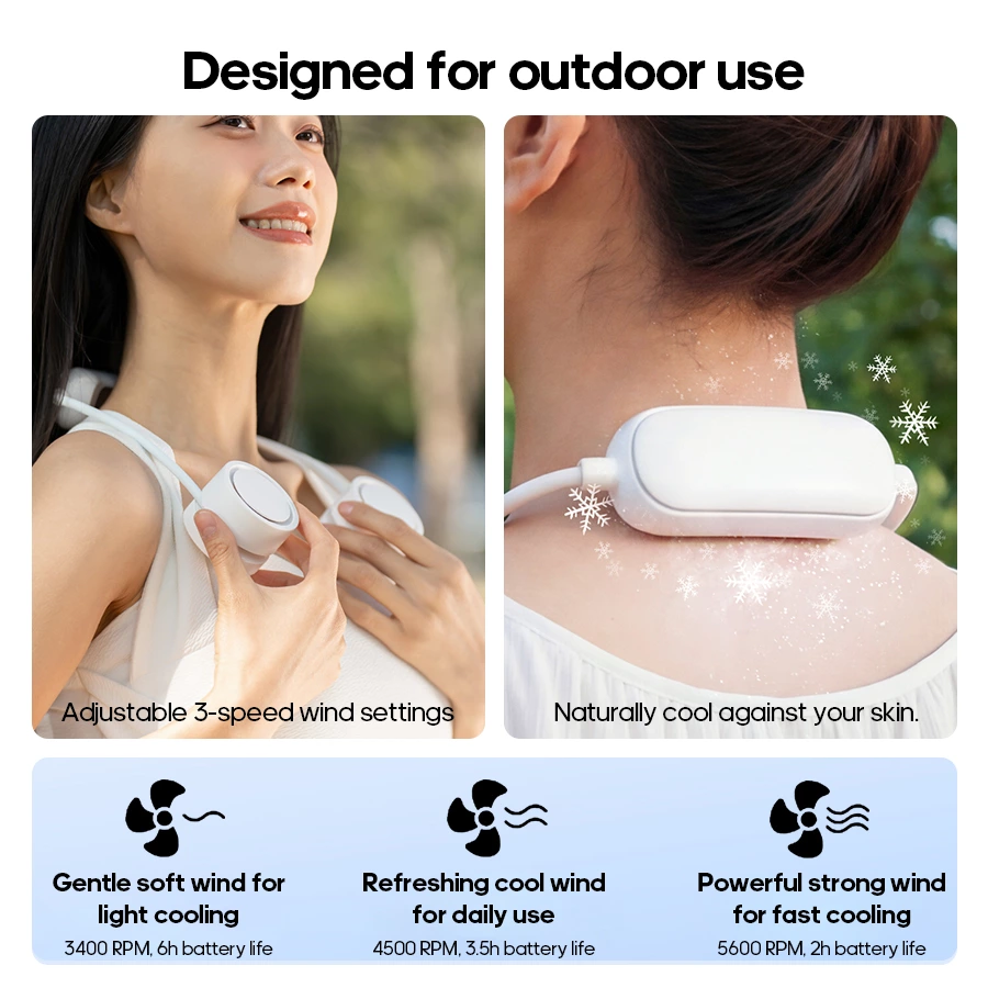 Semiconductor Ice-Cool Neck Fan | Flexible Hose Storage + Aromatherapy Design, Hands-Free Cooling Experience