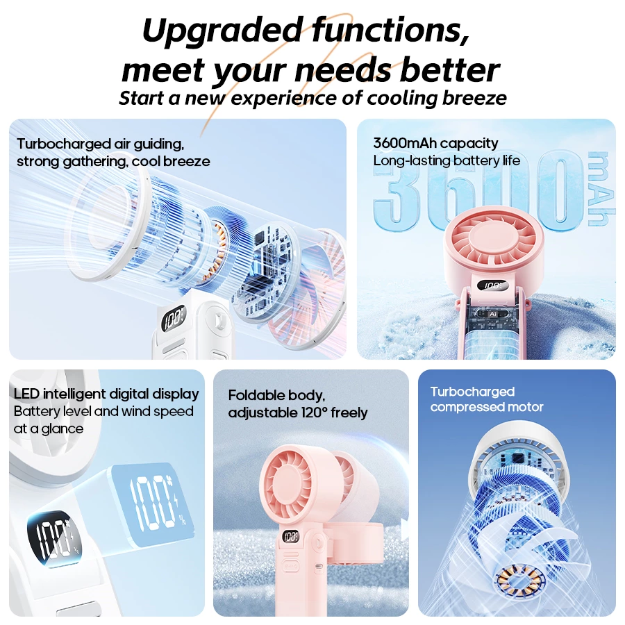 3-in-1 Foldable High-Speed Handheld Fan | 100-Speed Adjustment + Smart Display, New Benchmark for Portable Cooling