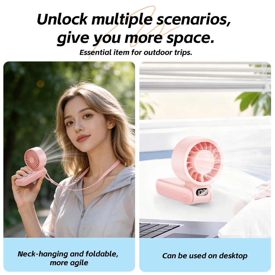 3-in-1 Foldable High-Speed Handheld Fan | 100-Speed Adjustment + Smart Display, New Benchmark for Portable Cooling